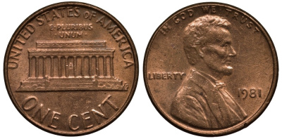 США 1 цент 1981 Линкольн KM 201 медь цинк 186-956