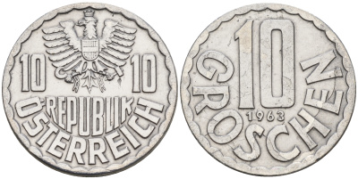 Австрия 10 грошей 1963  KM 2878 алюминий    4152-1127