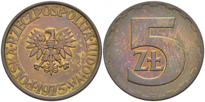ПОЛЬША 5 ЗЛОТЫХ 1975 ЛЕНИНГРАДСКИЙ МОНДВОР KM 81.1 латунь 4529-1144