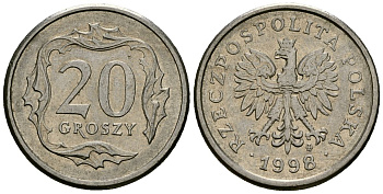 Польша 20 грошей 1998 MW KM 280, Parchimowicz 705f медно-никель 4136-817