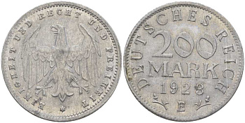 ГЕРМАНИЯ 200 МАРОК 1923 E KM 35, J. 304, Weege 22 алюминий 261-815