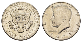 США 1/2 доллара (50 центов) 1973 Джон Кеннеди KM 202b медь плакированная медно-никелем aUNC 4536-312