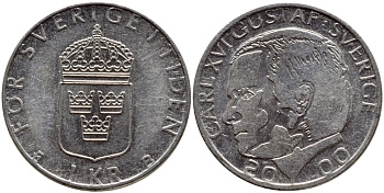 Швеция 1 крона 2000 Карл XVI Густав (1973- ) KM 852а медно-никель 4364-2424