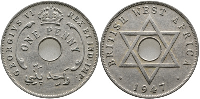 Британская Западная Африка 1 пенни 1947 Георг VI (1937-1952) KM 19 медно-никель 1523-542