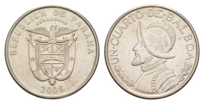 Панама 1/4 бальбоа (25 сентесимо) 2008 KM 128.1 медь плакированная медно-никелем UNC 4642-715