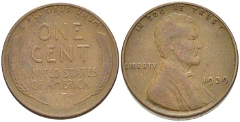 США 1 ЦЕНТ 1939 ЛИНКОЛЬН KM 132 бронза 3309-439