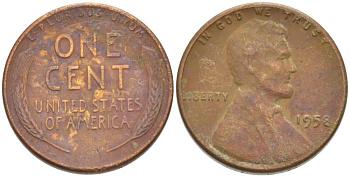 США 1 ЦЕНТ 1958 ЛИНКОЛЬН KM А132 медь цинк 3309-1222
