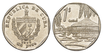 Куба 1 песо 1998 хижины Гуама KM 579 сталь плакированная никелем 4646-444