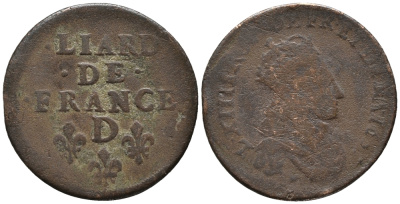 Франция 1 лиард 1657 D, Людовик XIV (1643-1715) KM 192.5 медь 34-1255