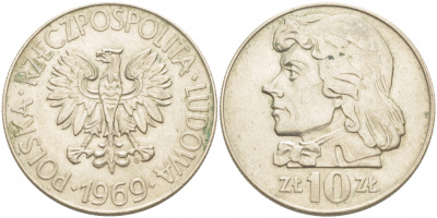 Польша 10 злотых 1969 MW, Тадеуш Костюшко KM 50a медно-никель 77-355