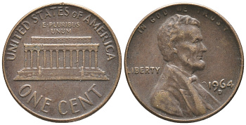 США 1 ЦЕНТ 1964 D, ЛИНКОЛЬН KM 201 медь цинк 100-1056