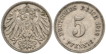 Германия 5 пфеннигов 1912 A, KM 11, J. 12 медно-никель 220-642