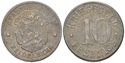 Гейдельберг 10 пфеннигов ND (1919-1920) Funck 203.3, Men05 11175.1, Men18 14006.1 железо 188-1129