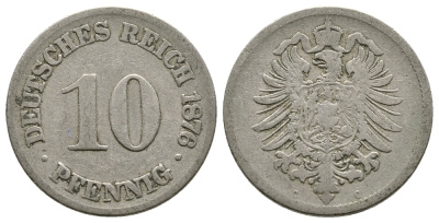 Германия 10 пфеннигов 1876 C, старогербовка KM 4, Jager 4, Weege 7 медно-никель 4364-2826