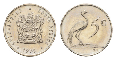 ЮАР 5 центов 1974 KM 84 никель UNC 4679-157
