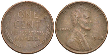 США 1 ЦЕНТ 1948 ЛИНКОЛЬН KM А132 медь цинк 218-526