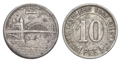 Бонн 10 пфеннигов 1919 Funck 52.7, Men05 3225.4, Men18 4140.4 железо 4511-333