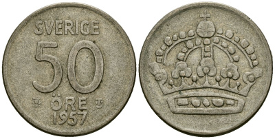 Швеция 50 эре 1957 Густав VI Адольф (1950-1973) KM 825 серебро 4177-937