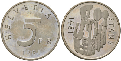 Швейцария 5 франков 1981 500 лет Станской Конвенции 1481 года KM 60 медно-никель  UNC  4593-1042