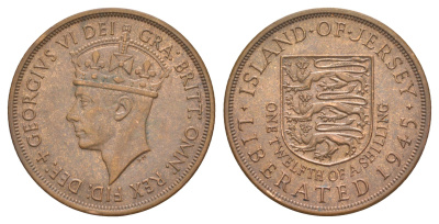 Джерси 1/12 шиллинга 1945 Освобождение (Король Георг VI) KM 19 бронза aUNC 4653-444