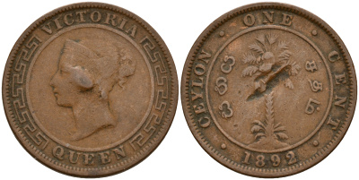 Цейлон 1 цент 1892 Виктория (1837-1901)  медь 4595-334