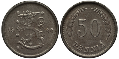 ФИНЛЯНДИЯ 50 ПЕННИ 1944 S KM 26b железо 1527-843