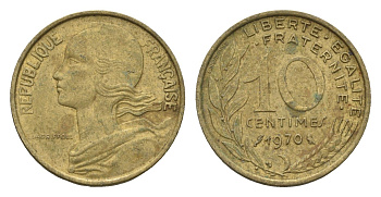 Франция 10 сантимов 1970 KM 929 алюминиевая бронза 4674-565