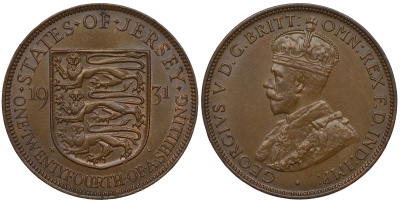 Джерси 1/24 шиллинга 1931 Георг V (1910-1936) KM 15 бронза aUNC 4393-1115