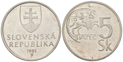 Словакия 5 крон 1993 KM 14 сталь плакировнная никелем 183-1253