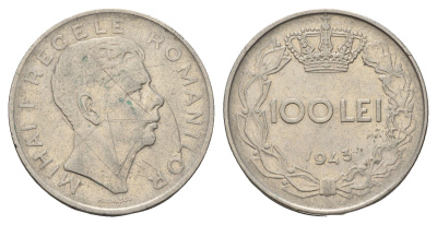 Румыния 100 лей (леев) 1943 Михай I (1940-1947) KM 64 сталь плакированная никелем 4616-212