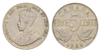 Канада 5 центов 1928 Георг V (1910-1936) KM 29 никель 4630-639