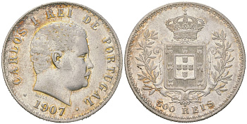 Португалия 500 реалов 1907 Карлуш I (1889-1908) KM 535 серебро 272-522