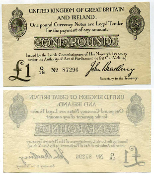 Великобритания 1 фунт 1914 для вооруженных сил Pick 349 a бумага 000-00-00