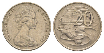 Австралия 20 центов 1971 Елизавета II (1952-2022), утконос KM 66 медно-никель 4384-1221