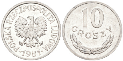 ПОЛЬША 10 ГРОШЕЙ 1981 MW KM АА47 алюминий UNC 187-918
