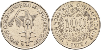 Валютное сообщество стран Западной Африки 100 франков 1978  KM 4 никель    4595-755