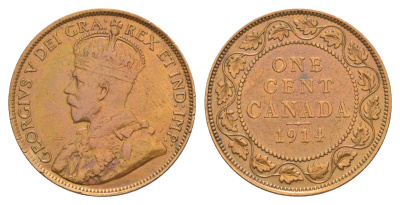 Канада 1 цент 1914 Георг V (1910-1936) KM 21 бронза 4637-147