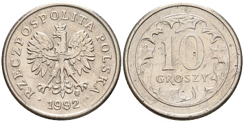 Польша 10 грошей 1992 MW KM 279 медно-никель    4136-945