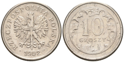 Польша 10 грошей 1992 MW KM 279 медно-никель    4136-945