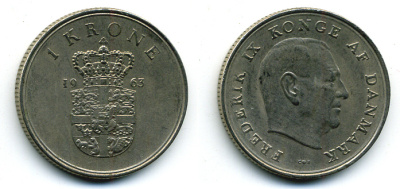 Дания 1 крона 1963 C;S, Фредерик IX (1947-1972) KM 851 медно-никель 56-352