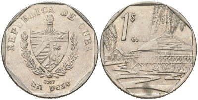 Куба 1 песо 2007 хижины Гуама KM?579, JMA?MC23 сталь плакированная никелем 4395-1051