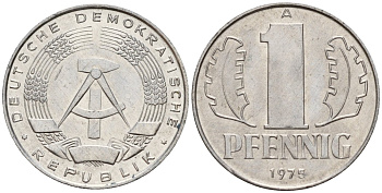 ГДР 1 пфенниг 1975 A KM 8.1 алюминий 4189-521