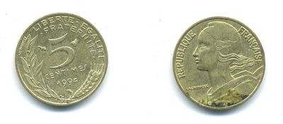 ФРАНЦИЯ 5 САНТИМОВ 1994 ТИП MARIANNE KM 933 медь алюминий никель 84-1557