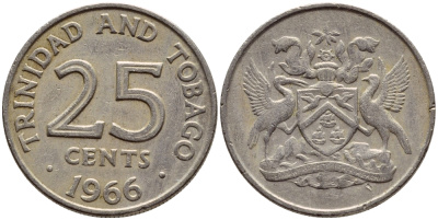 Тринидад и Тобаго 25 центов 1966 герб KM 4 медно-никель 4396-638