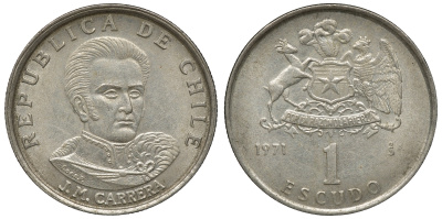 Чили 1 эскудо 1971 Хосе Мигель Каррера KM 197 медно-никель 4118-237