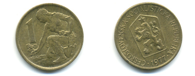 ЧЕХОСЛОВАКИЯ 1 КРОНА 1977 ЖЕНЩИНА САЖАЕТ ЛИПОВОЕ ДЕРЕВО KM 50 алюминиевая бронза 89-1844