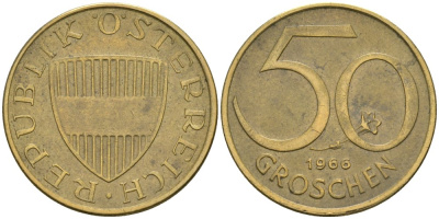 Австрия 50 грошей 1966 KM 2885 алюминиевая бронза 4576-1034