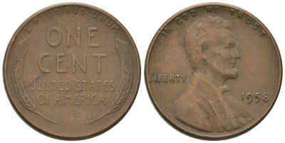 США 1 цент 1958 Линкольн KM 132 бронза 4567-817