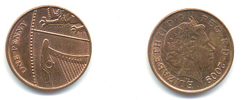 Великобритания 1 пенни 2009 Елизавета II (1952-2022) KM 1107, Spink B6 сталь плакированная медью 177-1212