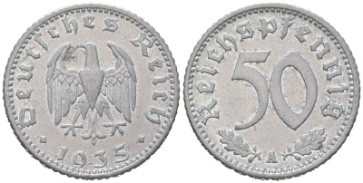 Германия 50 рейхспфеннигов 1935 A KM 87, J. 368 алюминий aUNC 4119-751